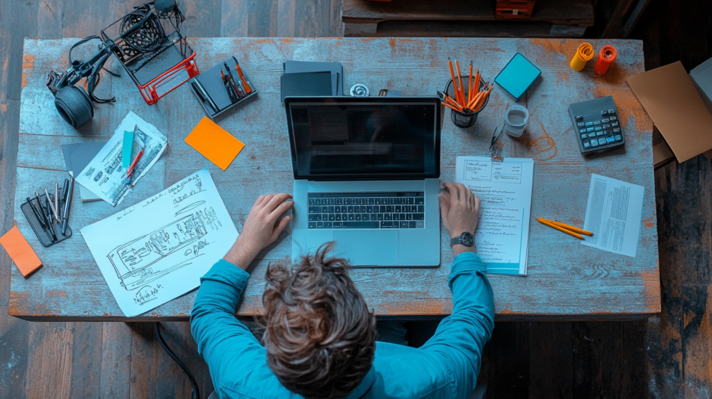 a birds eye view of a man using ai tools